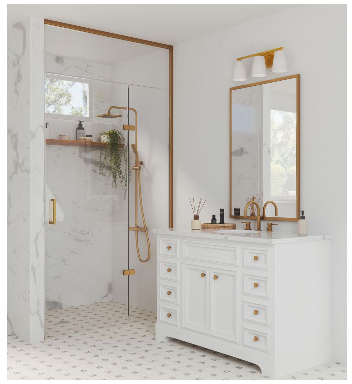 Image 2 Vertex Collection Three-Light Etched White Glass Contemporary Bath Light more views