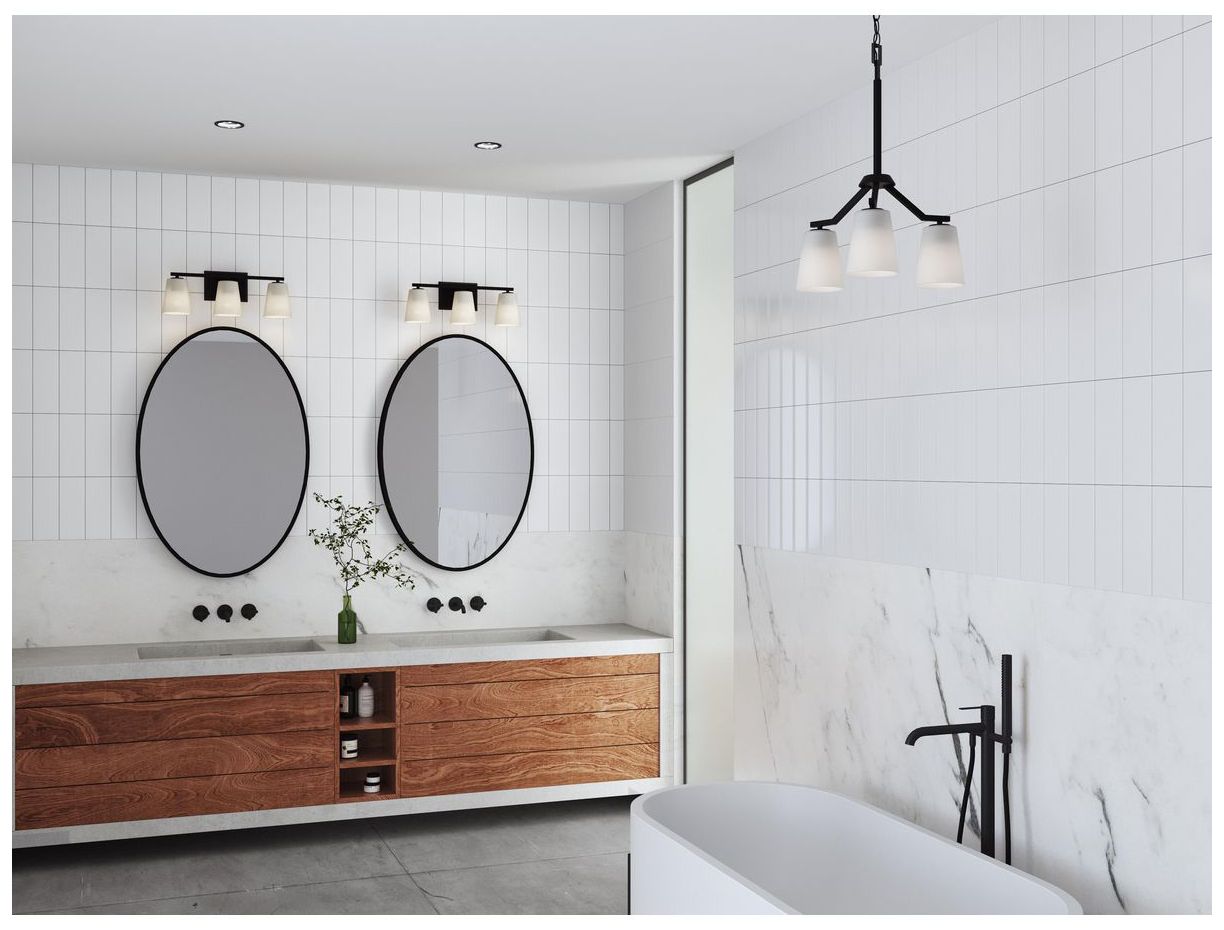 Image 2 Vertex Collection Three-Light Etched White Glass Contemporary Bath Light more views