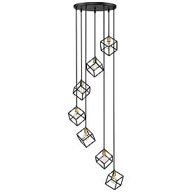 Image5 of Vertical 23 1/2" Wide Bronze Brass 7-Light Pendant more views