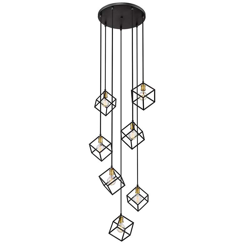 Image 6 Vertical 23 1/2" Wide Bronze Brass 7-Light Pendant more views