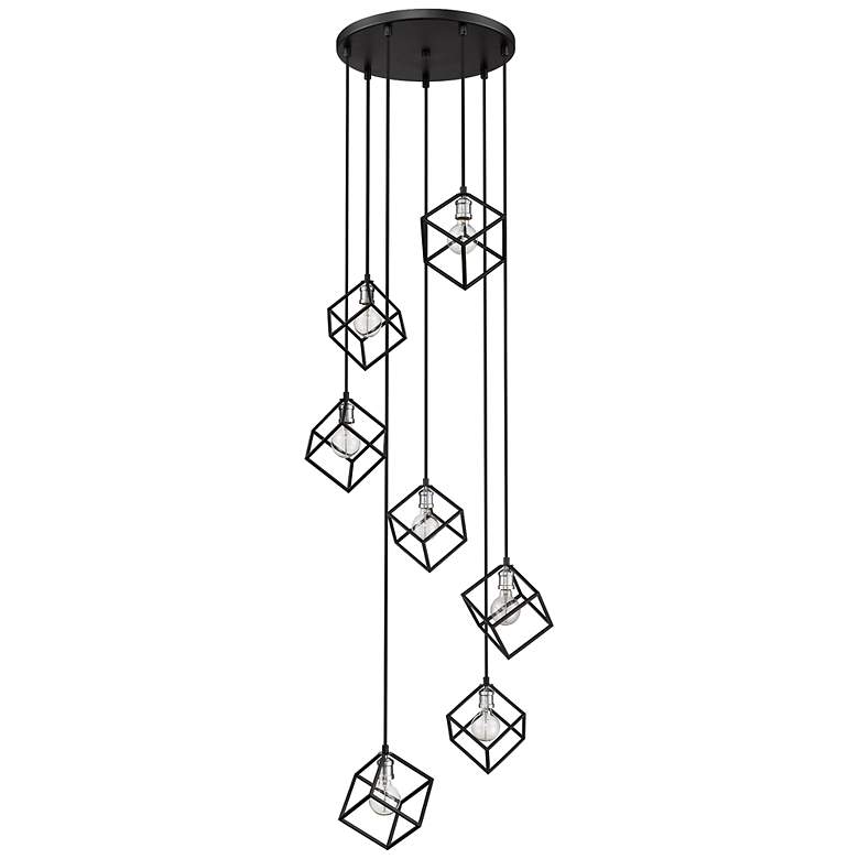 Image 5 Vertical 23 1/2" Wide Matte Black and Nickel 7-Light Pendant more views