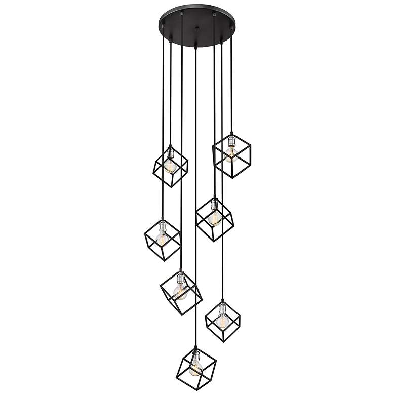 Image 6 Vertical 23 1/2" Wide Matte Black and Nickel 7-Light Pendant more views
