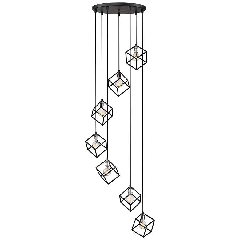 Image 7 Vertical 23 1/2" Wide Matte Black and Nickel 7-Light Pendant more views