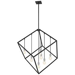 Vertical 44" Wide Matte Black and Brushed Nickel 7-Light Pendant