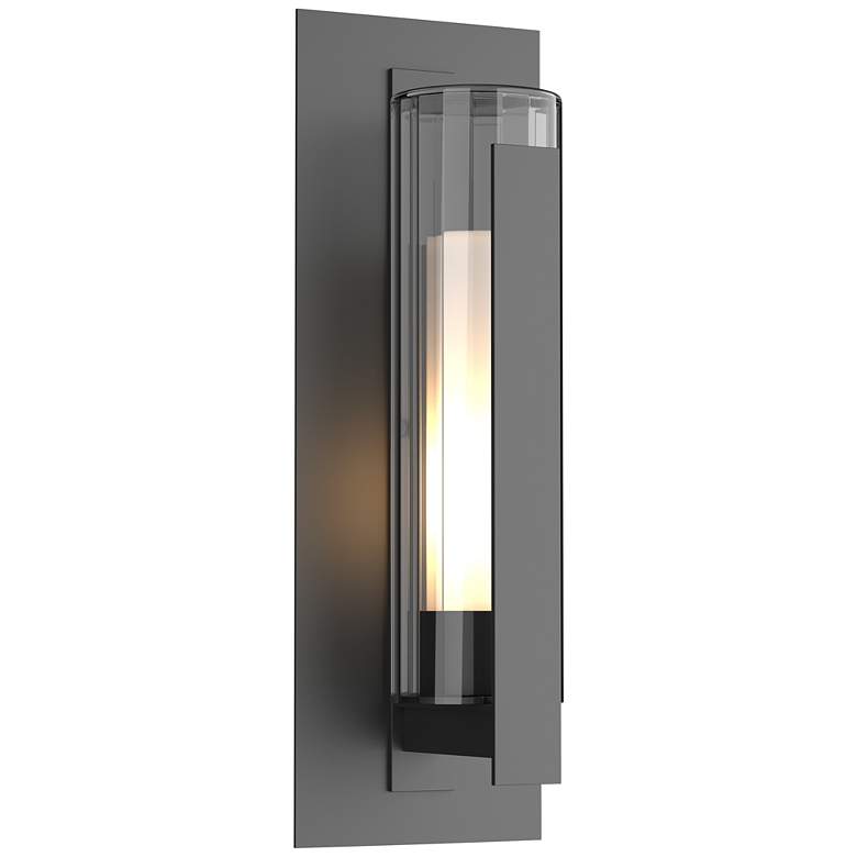 Image 1 Vertical Bar Fluted Large Outdoor Sconce - Black - Opal and Clear Glass