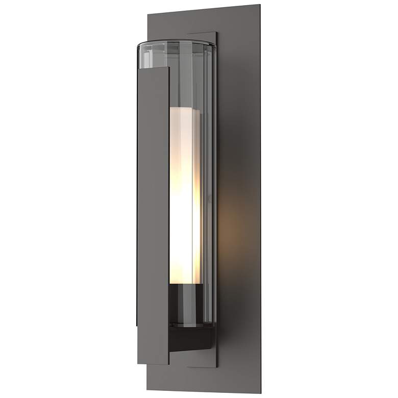 Image 1 Vertical Bar Fluted Large Outdoor Sconce - Bronze - Opal and Clear Glass