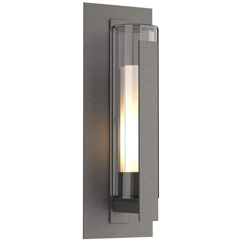 Image 1 Vertical Bar Fluted Large Outdoor Sconce - Iron - Opal and Clear Glass