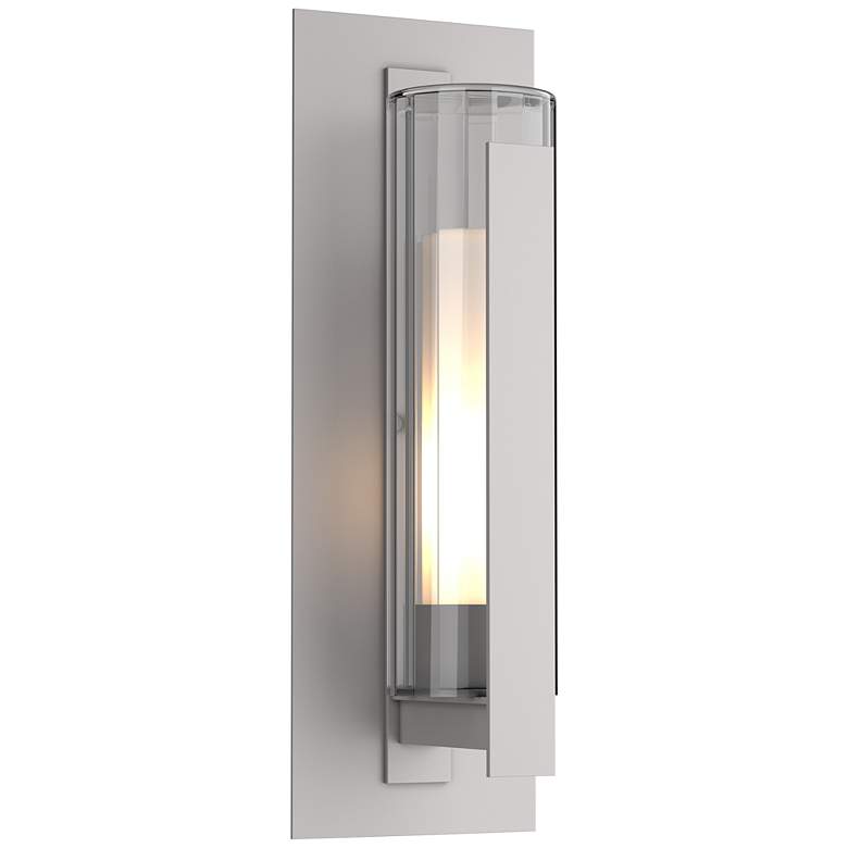 Image 1 Vertical Bar Fluted Large Outdoor Sconce - Steel - Opal and Clear Glass