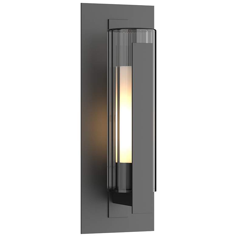 Image 1 Vertical Bar Fluted Medium Outdoor Sconce - Black - Opal and Clear Glass