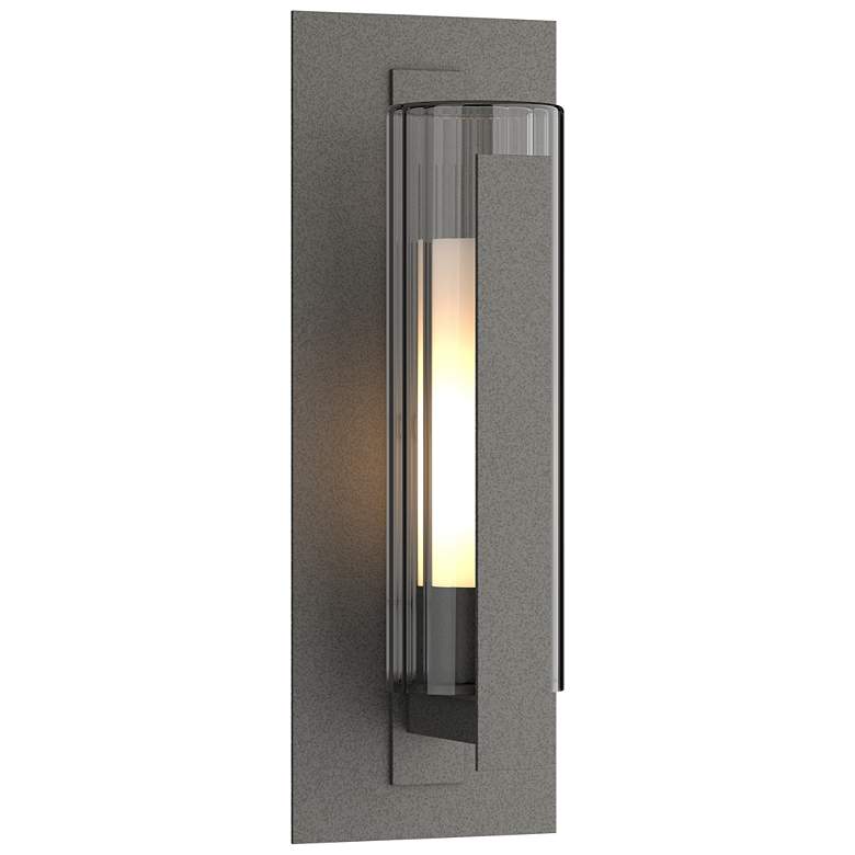 Image 1 Vertical Bar Fluted Medium Outdoor Sconce - Iron - Opal and Clear Glass
