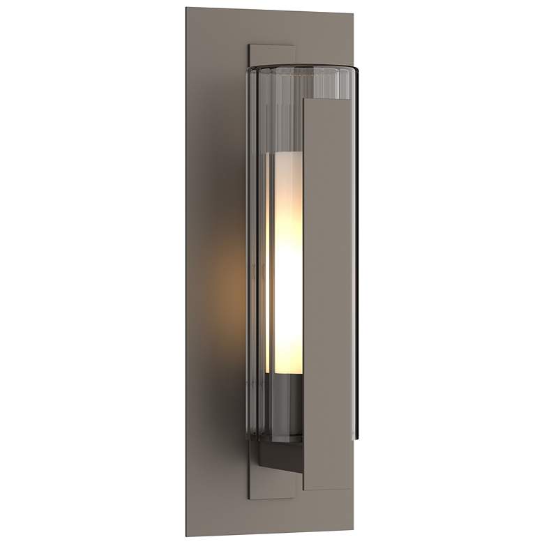 Image 1 Vertical Bar Fluted Medium Outdoor Sconce - Smoke - Opal and Clear Glass