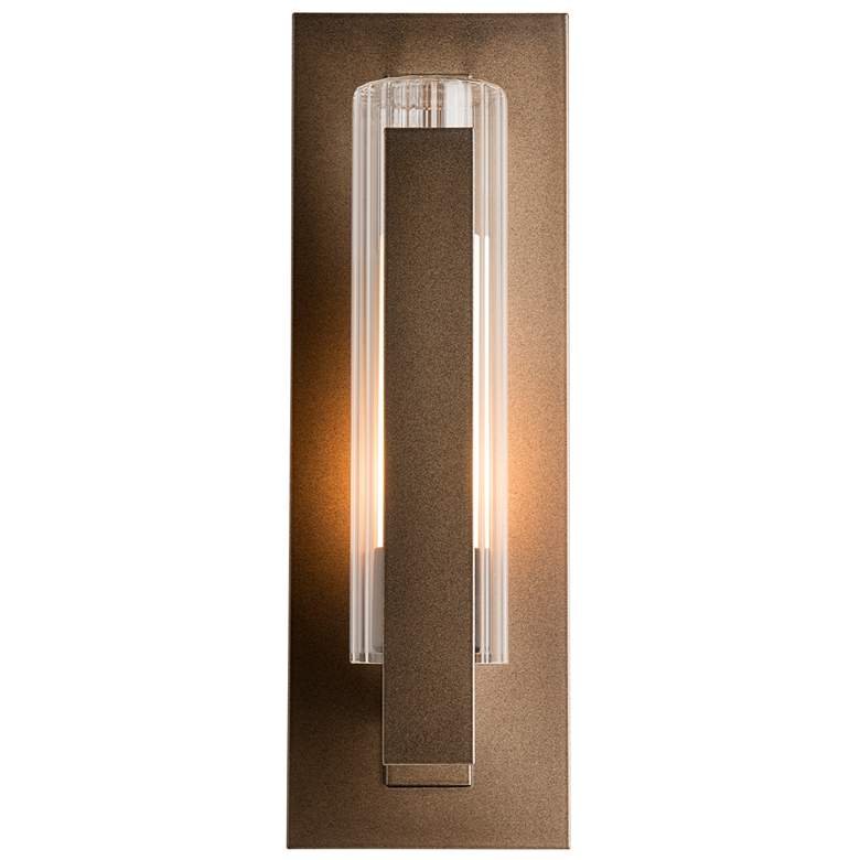 Image 1 Vertical Bar Fluted Small Outdoor Sconce - Bronze - Opal and Clear Glass