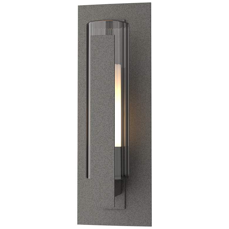 Image 1 Vertical Bar Fluted Small Outdoor Sconce - Iron - Opal and Clear Glass