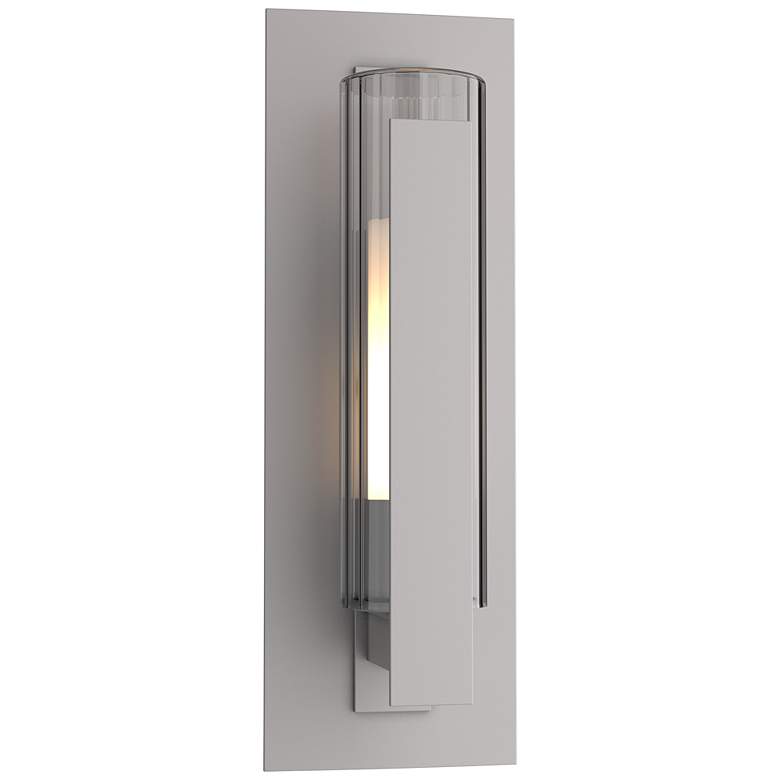 Image 1 Vertical Bar Fluted Small Outdoor Sconce - Steel - Opal and Clear Glass