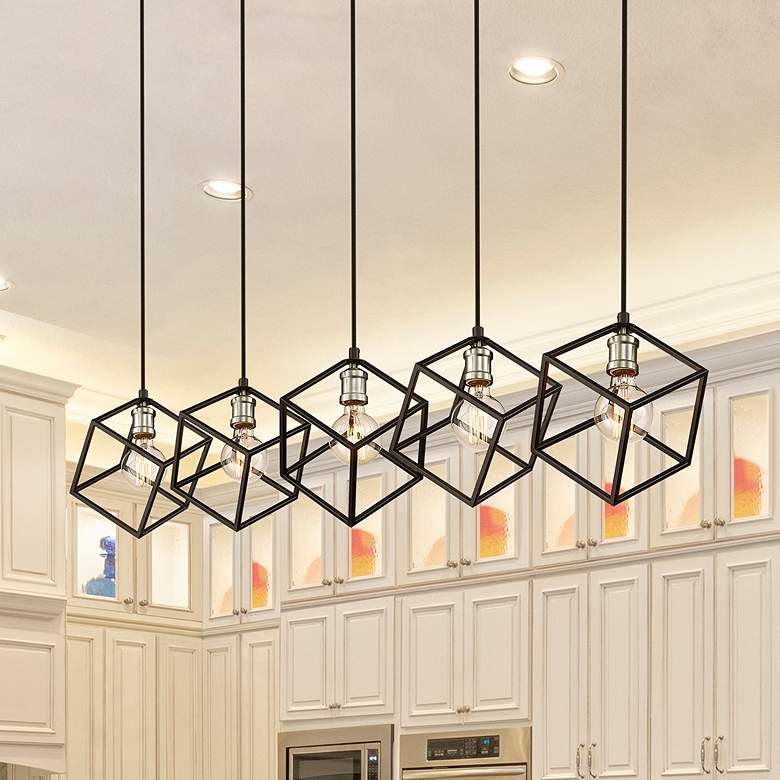 Image 1 Vertical by Z-Lite Matte Black + Brushed Nickel 5 Light Island Pendant