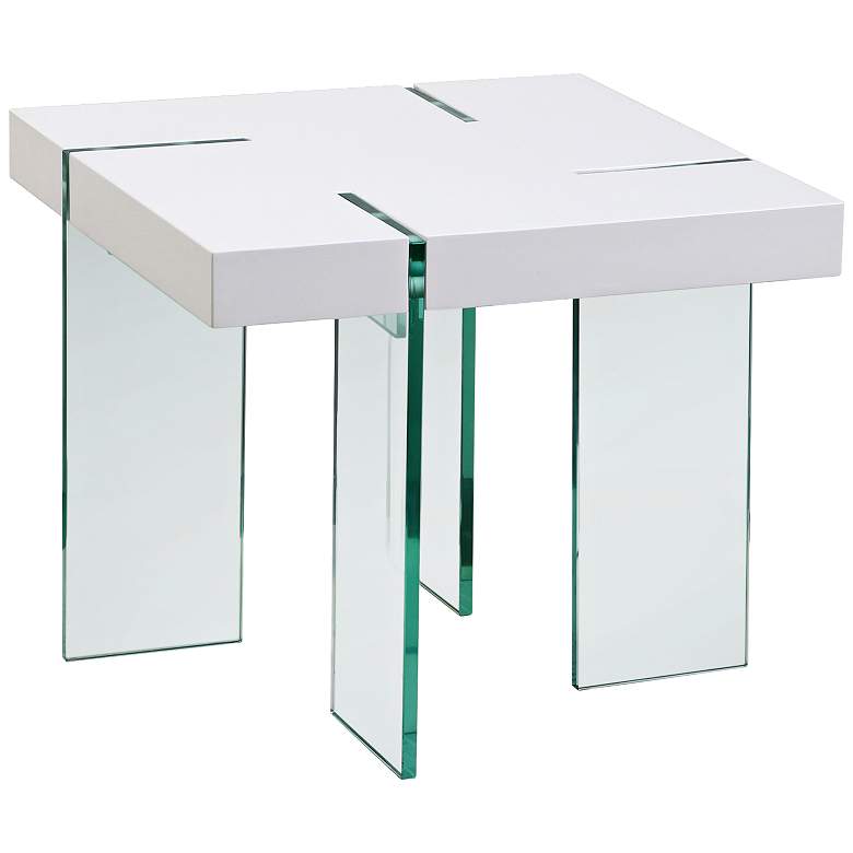 Image 1 Verve Glass-Leg High Gloss White Modern Square End Table