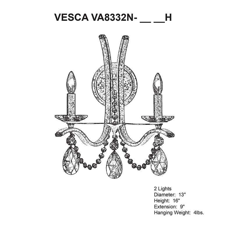 Image 3 Vesca 16"H x 13"W 2-Light Crystal Wall Sconce in Heirloom Bronze more views