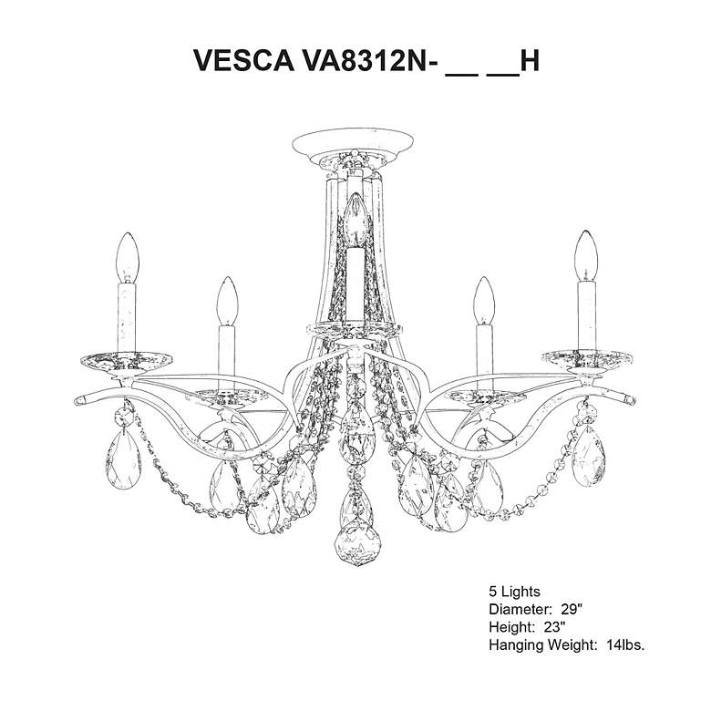 Image 4 Vesca 23"H x 29"W 5-Light Crystal Semi-Flush Mount in Black more views