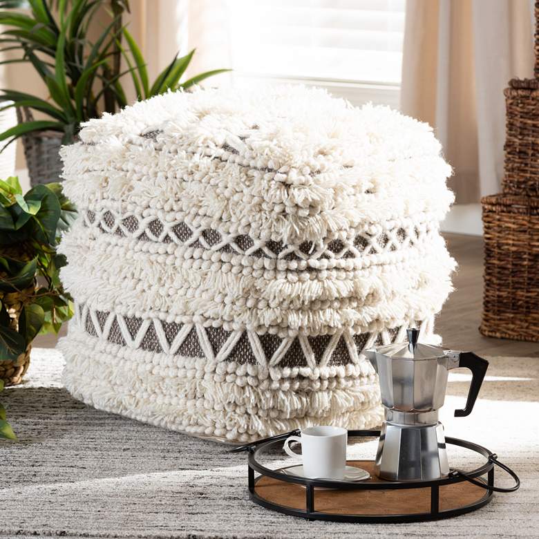 Image 1 Vesey Beige and Brown Moroccan Inspired Pouf Ottoman