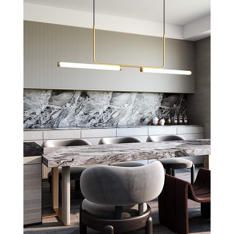 Image 3 Vesper 73" Wide Brushed Gold LED Linear Pendant more views