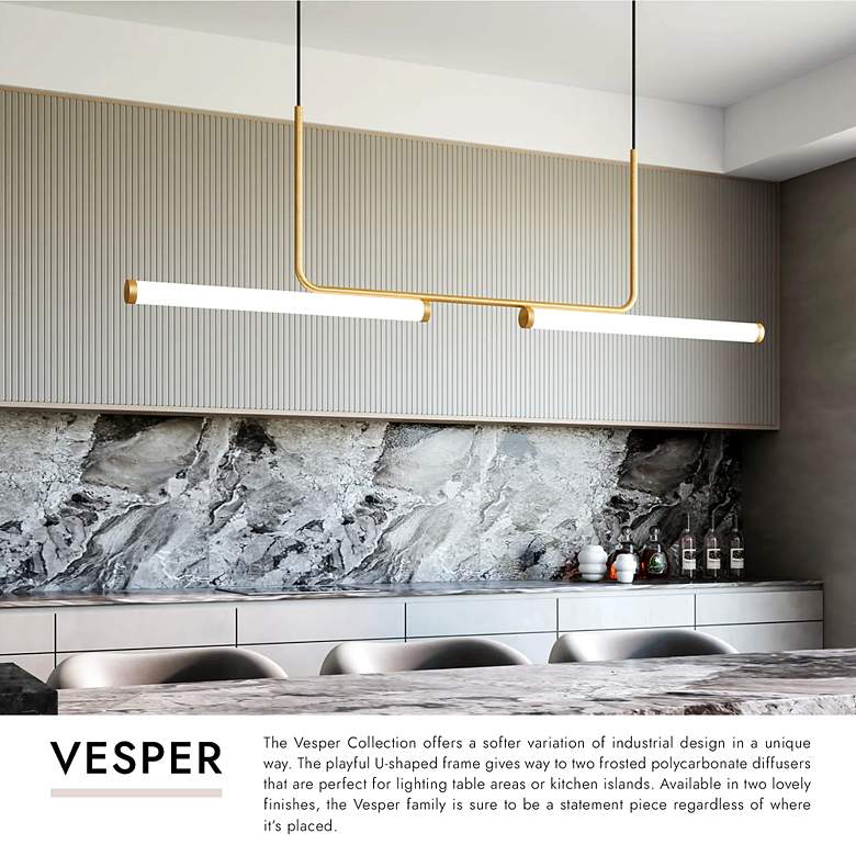 Image 4 Vesper 73" Wide Brushed Gold LED Linear Pendant more views