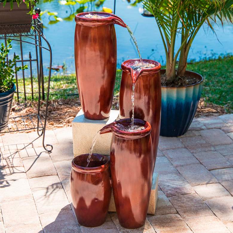 Image 1 Vessel 36" High Textured Rustic Ceramic Outdoor Fountain