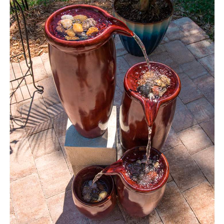 Vessel 36&quot; High Textured Rustic Ceramic Outdoor Fountain more views