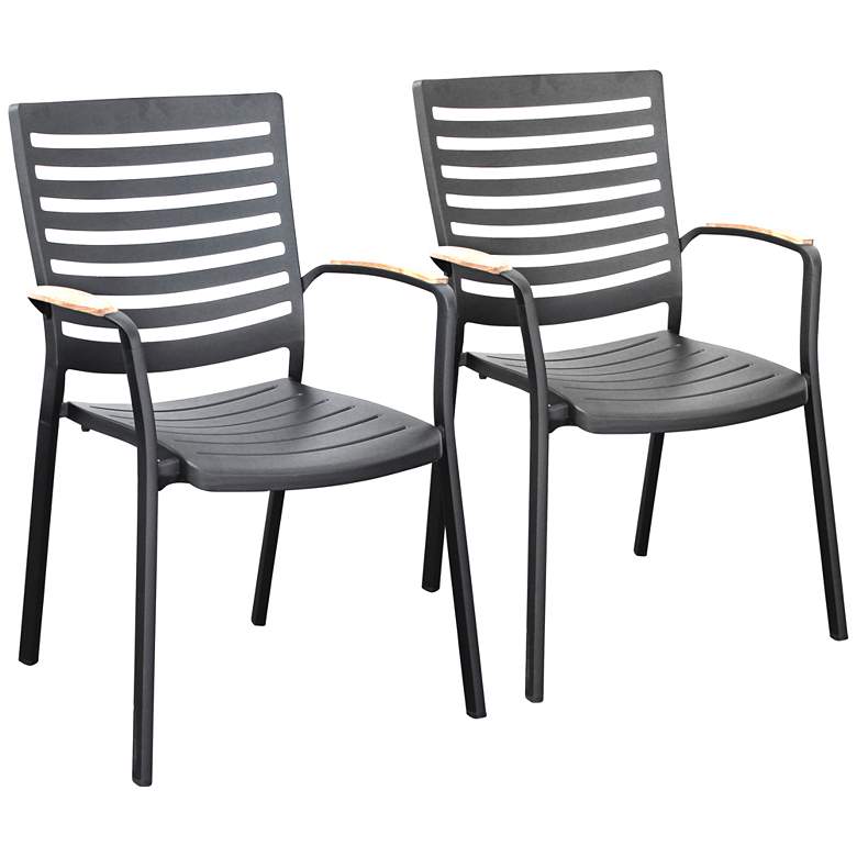 Image 1 Vestavia Matte Black Slat Outdoor Dining Chair Set of 2