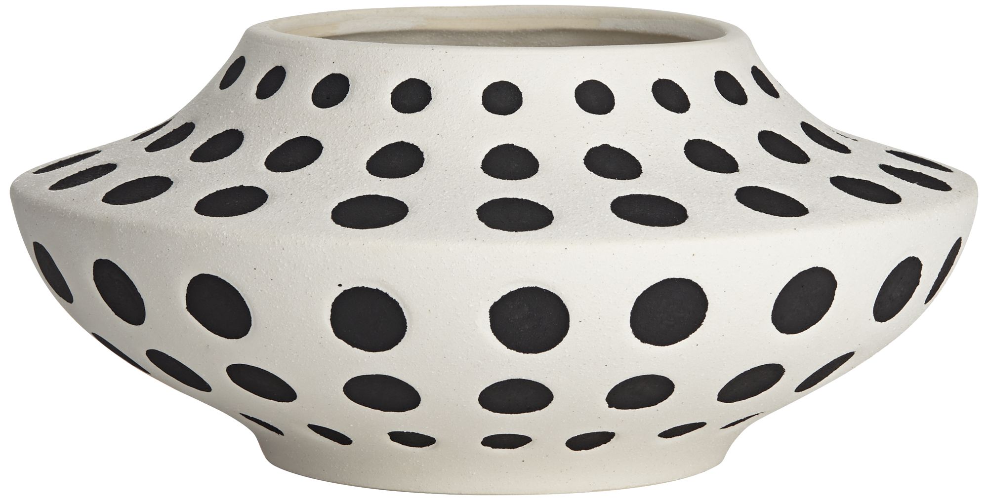 Vestia Matte Black White 11 1/2" Wide Dot Ceramic Vase