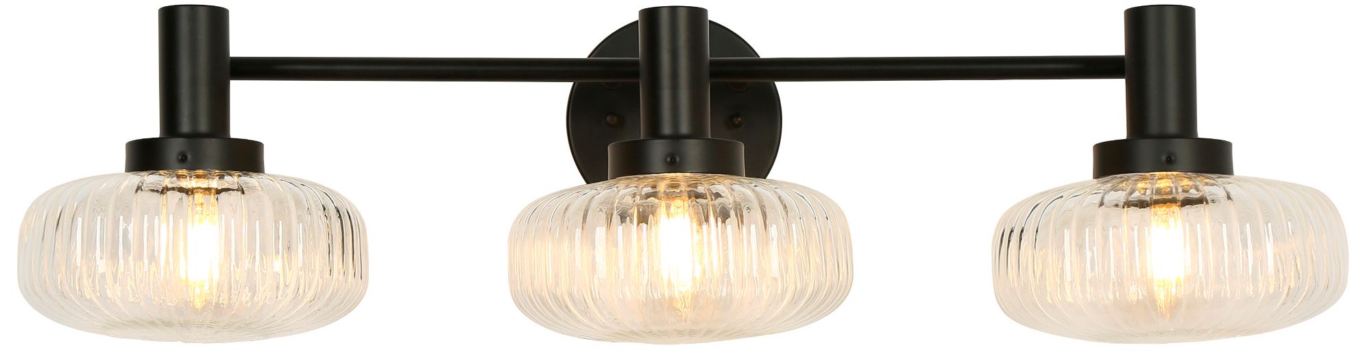 Thumbnail1 of Vetra Modern Matte Black 26.8" 3-Light Fluted Clear Glass Vanity Light