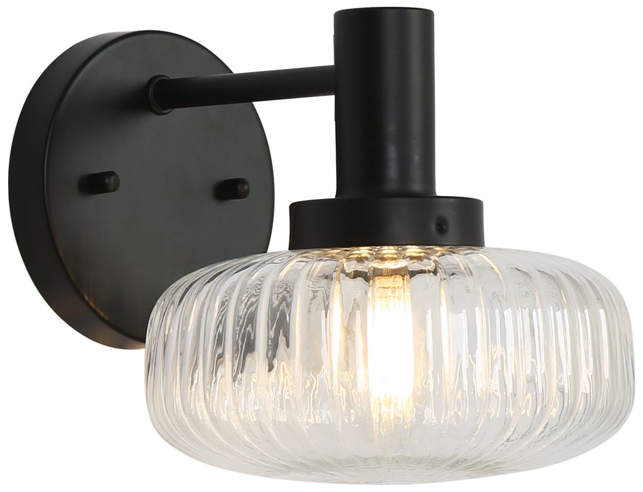 Vetra Modern Matte Black 7.1" Wide 1-Light Fluted Clear Glass Wall Sconce