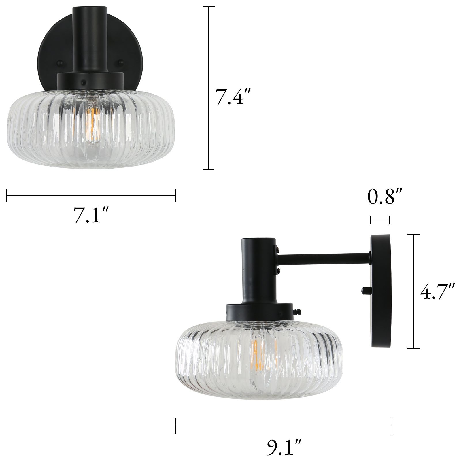Image 3 Vetra Modern Matte Black 7.1" Wide 1-Light Fluted Clear Glass Wall Sconce more views