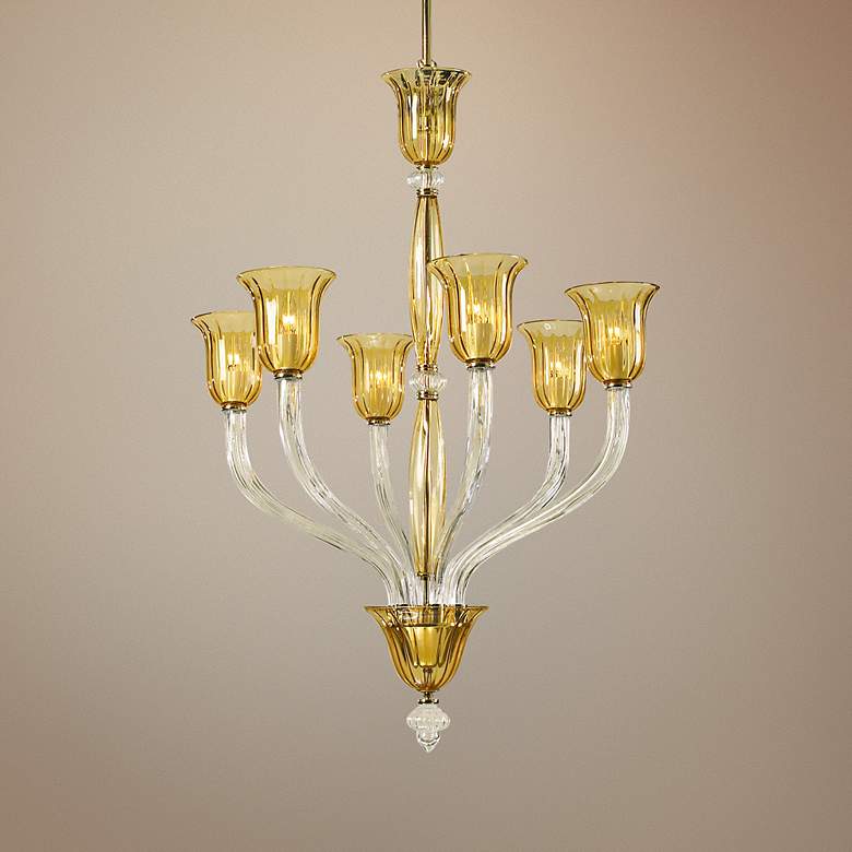 Image 1 Vetrai 31 inch Wide Amber and Clear Glass Chandelier
