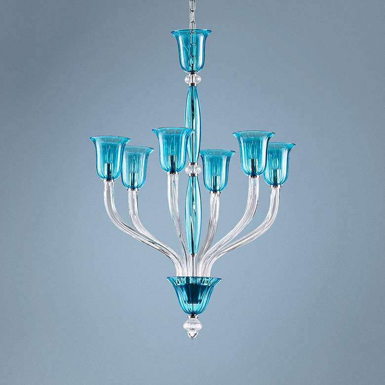 Image 1 Vetrai 31 inch Wide Teal and Clear Glass Chandelier