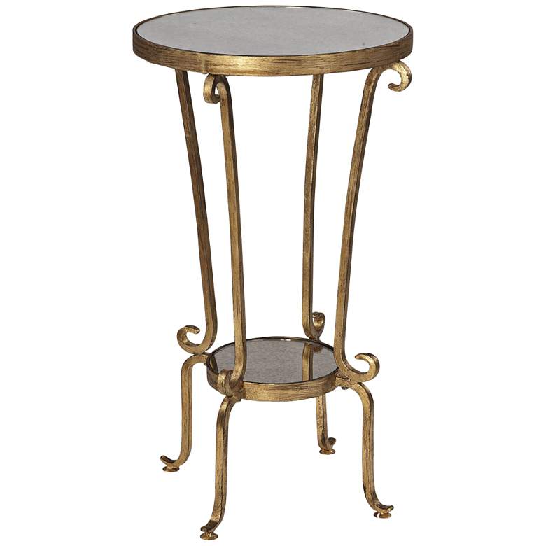 Image 1 Vevina 15 inch Wide Antiqued Gold Curl 2-Shelf Accent Table