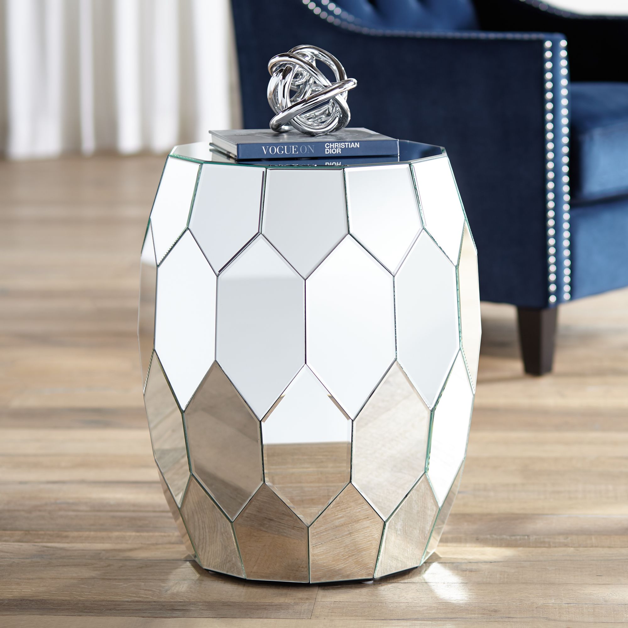 geometric mirrored side table