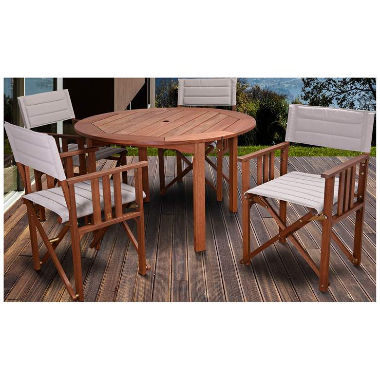 Image 1 Via Alcazar Khaki 5-Piece Round Outdoor Patio Dining Set