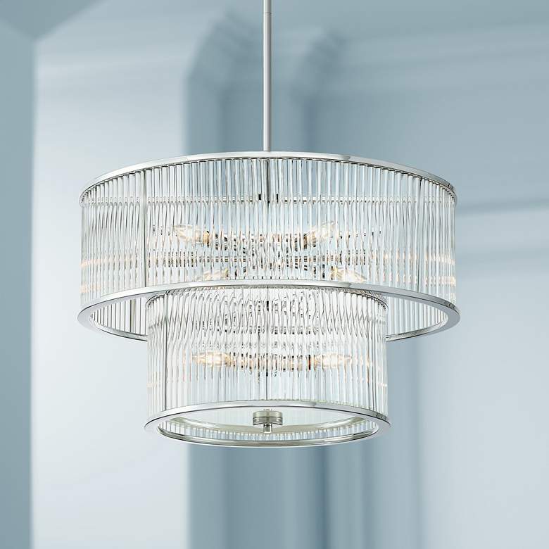 Image 1 Via Capri 24" Wide Chrome and Clear Glass 9-Light Pendant