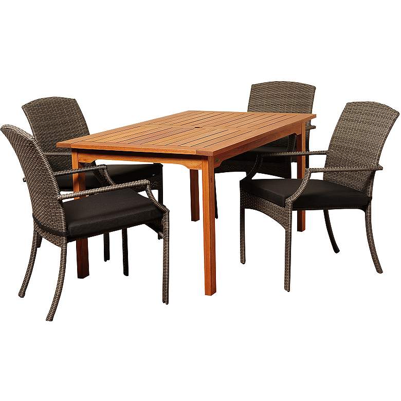 Image 1 Via Segundo Gray Wicker 5-Piece Rectangular Patio Dining Set