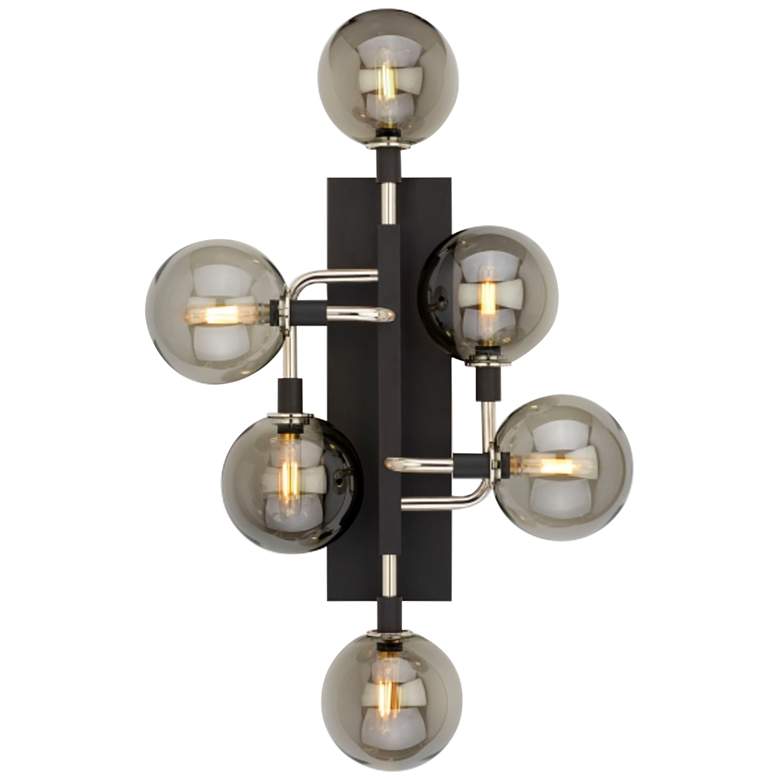 Image 1 Viaggio 19" Wide Black with Smoke Glass 6-Light Wall Sconce