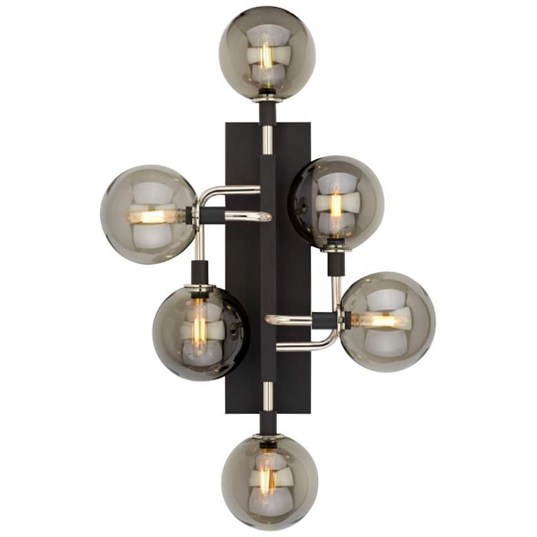 Image 1 Viaggio 19 inch Wide Black with Smoke Glass 6-Light Wall Sconce