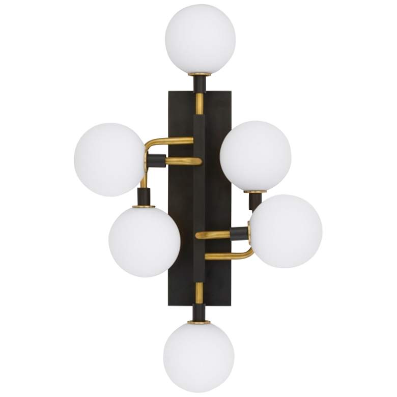 Image 3 Viaggio 19 inch Wide Black with White Glass 6-Light Wall Sconce