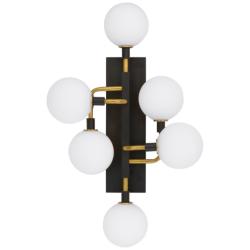Viaggio 19&quot; Wide Black with White Glass 6-Light Wall Sconce