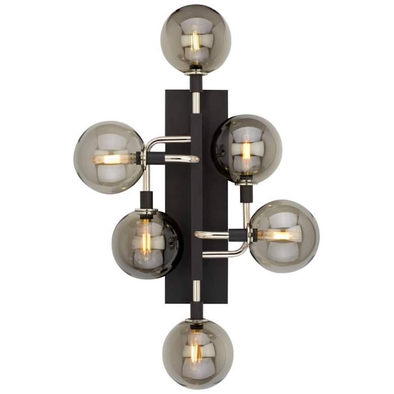 Image 1 Viaggio 19"W Black with Smoke Glass 6-Light LED Wall Sconce