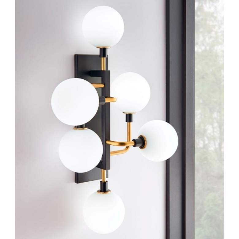Image 2 Viaggio 19 inchW Black with White Glass 6-Light LED Wall Sconce