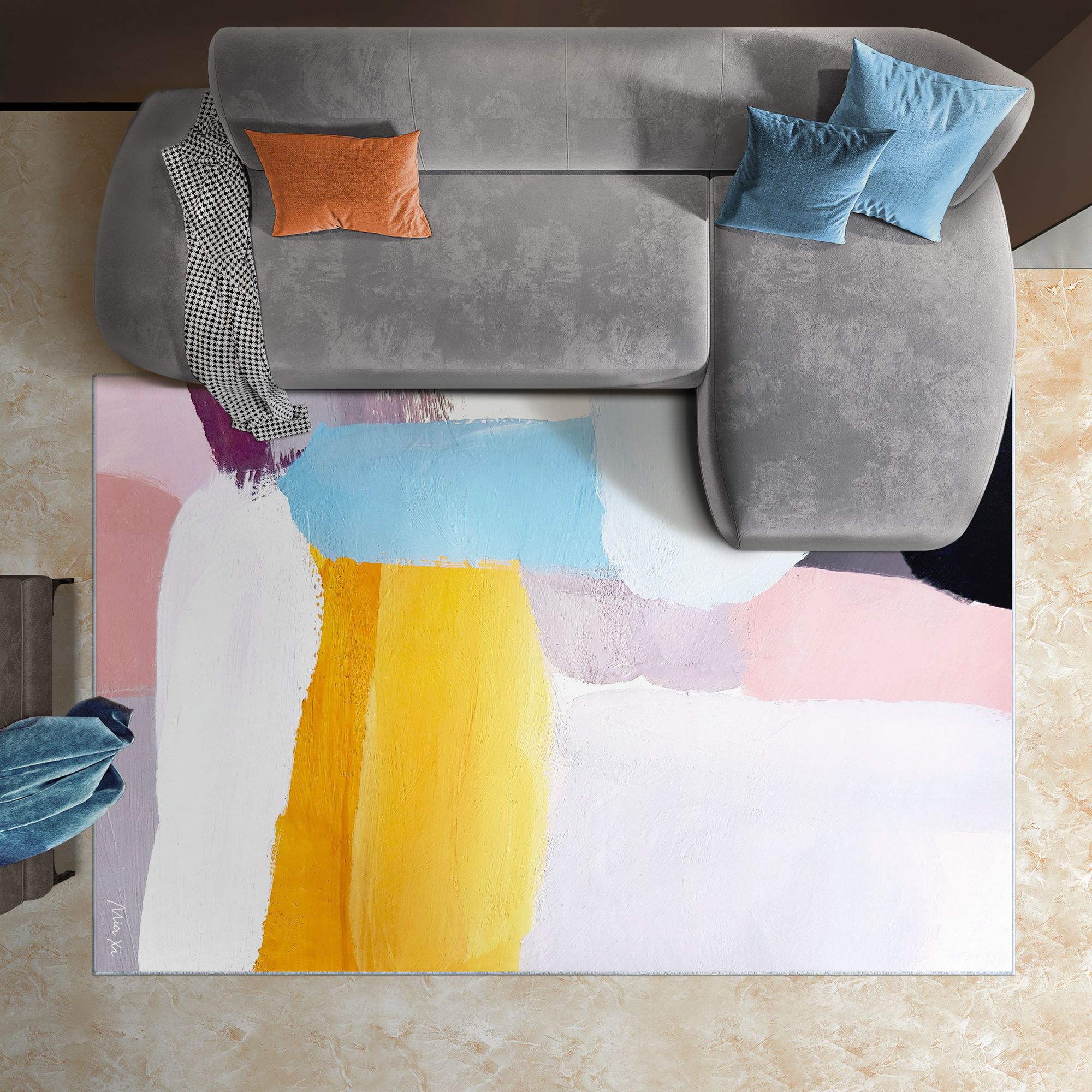 Image 2 Vibrance I Washable Color Blocks Art Area Rug size 5'x8' more views