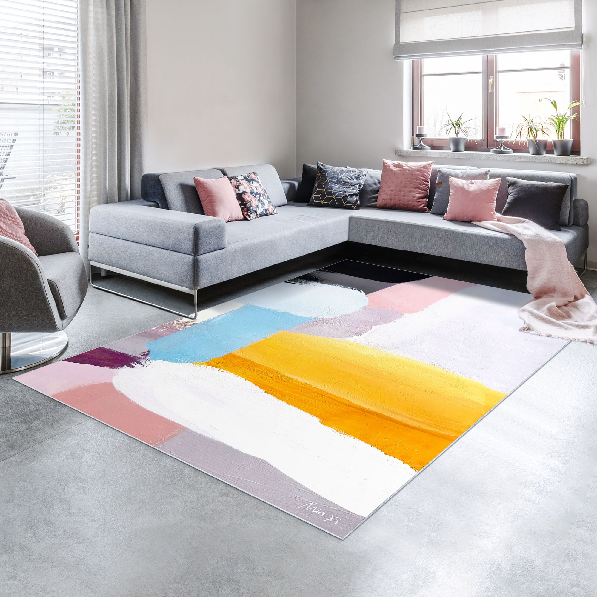 Image 2 Vibrance I Washable Color Blocks Art Area Rug size 8'x10' more views