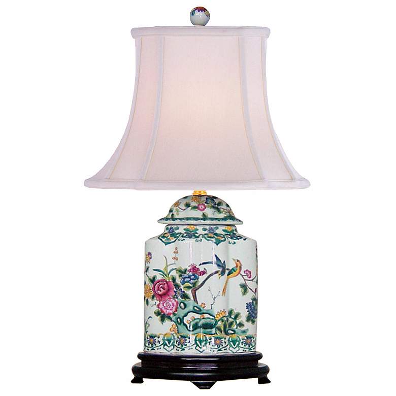 Image 2 Vibrant Floral Garden 23 inch High Scalloped Tea Jar Porcelain Table Lamp