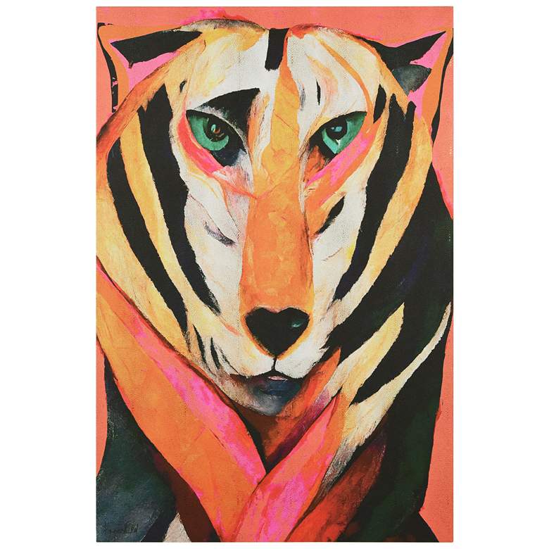 Image 1 Vibrant Majesty", Tiger Rendered on Gold Shagreen Wrapped Canvas Wall