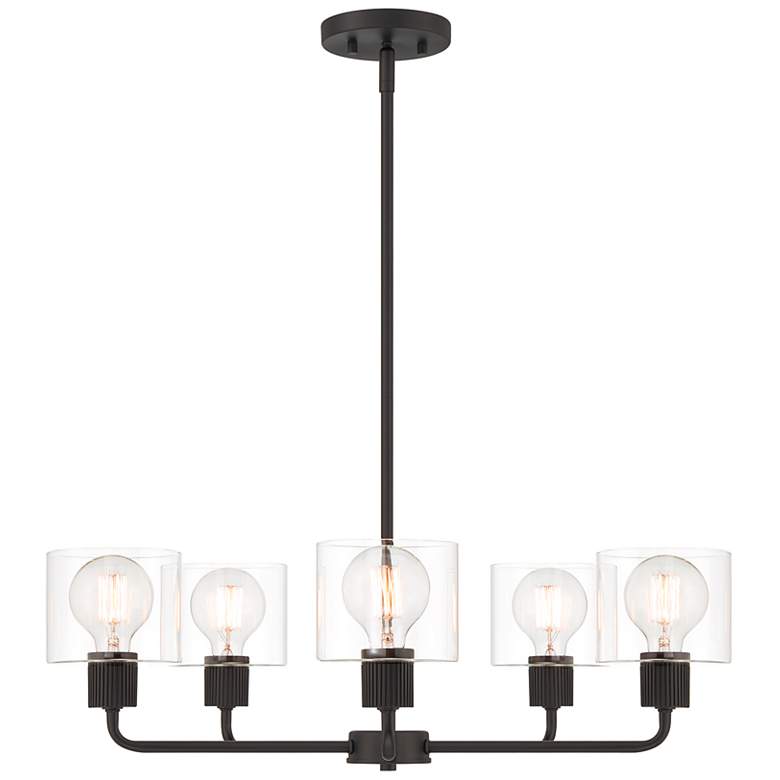 Image 2 Vibrato 27 in. 5-Light Matte Black Transitional Chandelier with Shades
